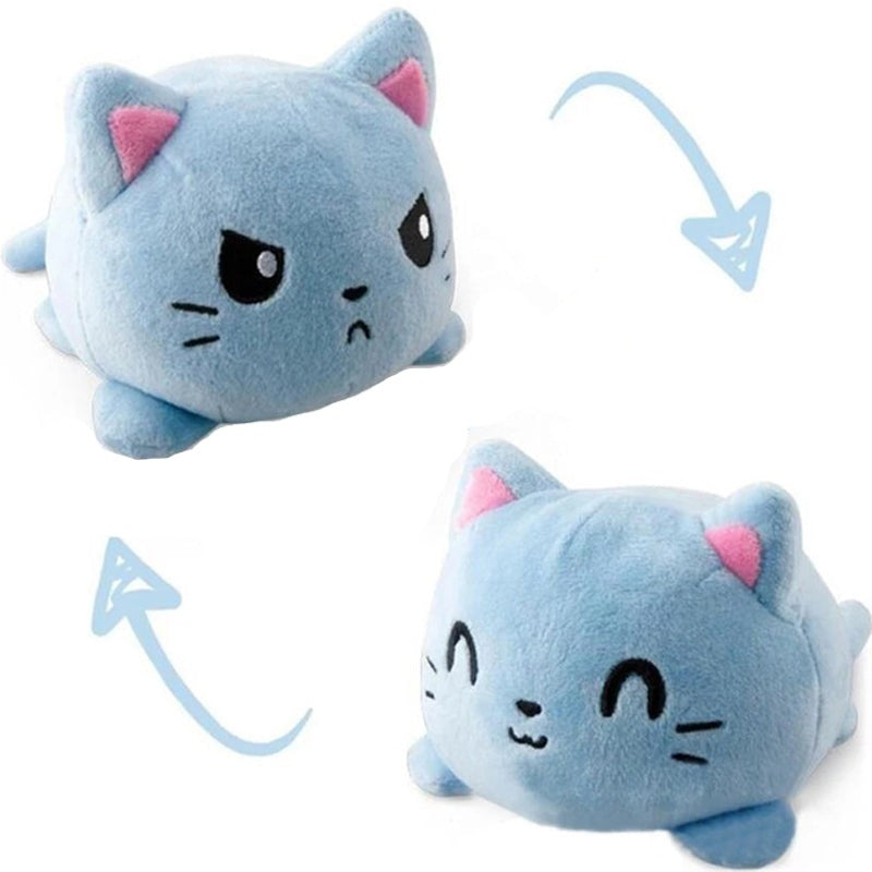 Reversible Flip Mood Blue Cat Plush Doll Blue Toy Cat Plushie