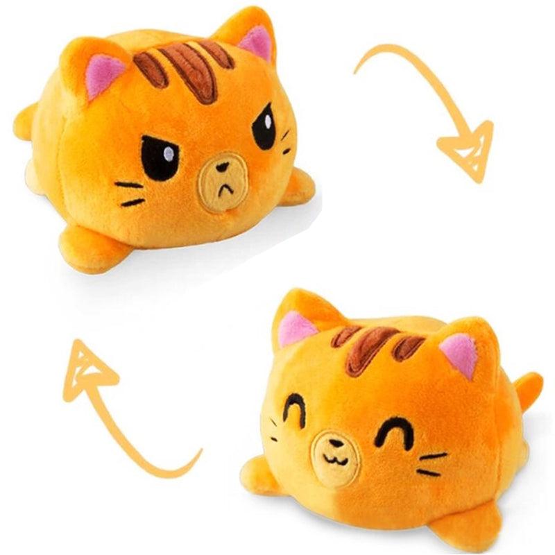 Smiling and angry cat mood flip doll toy cat plushie orange