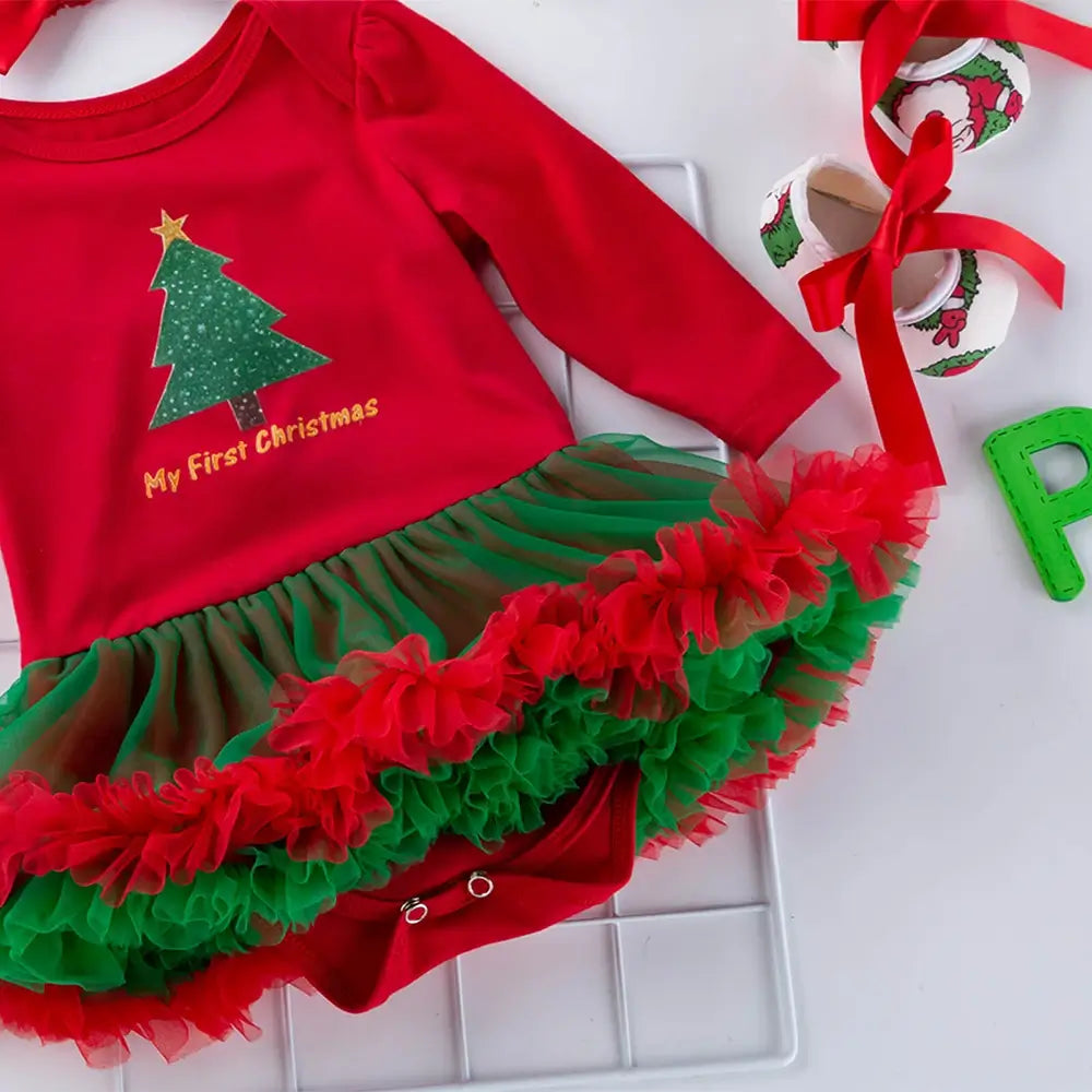 Xmas Baby Girl Bodysuit Dress with Skirt and Shoes TheToddly Xmas Baby Girl Bodysuit Dress with Skirt and Shoes TheToddly