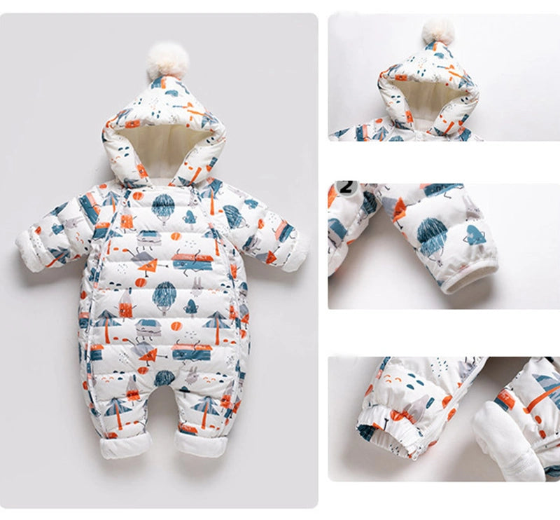 baby-winter warm down romper with mittens for baby boys baby girls