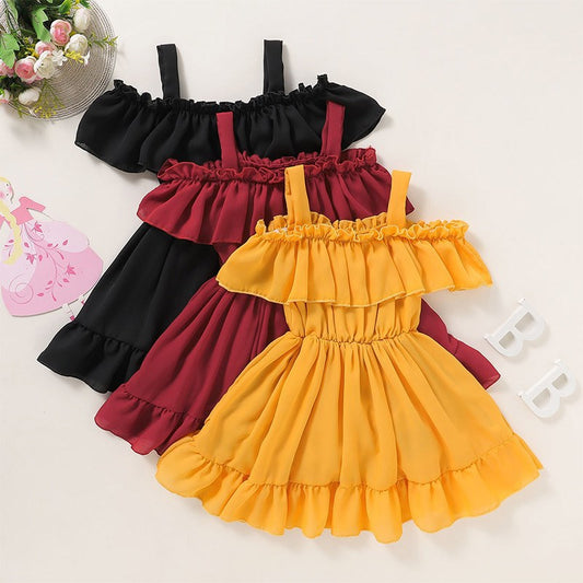 Pleated Flare Little Girl Dress Burgundy Gold Black TheToddly.com