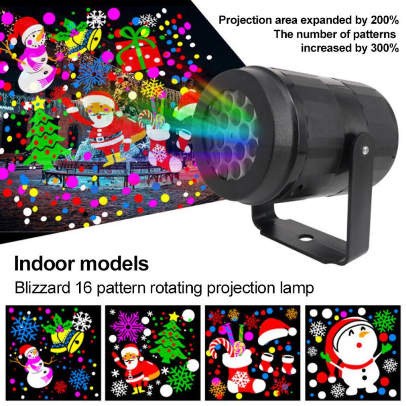 LED Christmas Projector Lamp 16-Pattern Rotating Lights