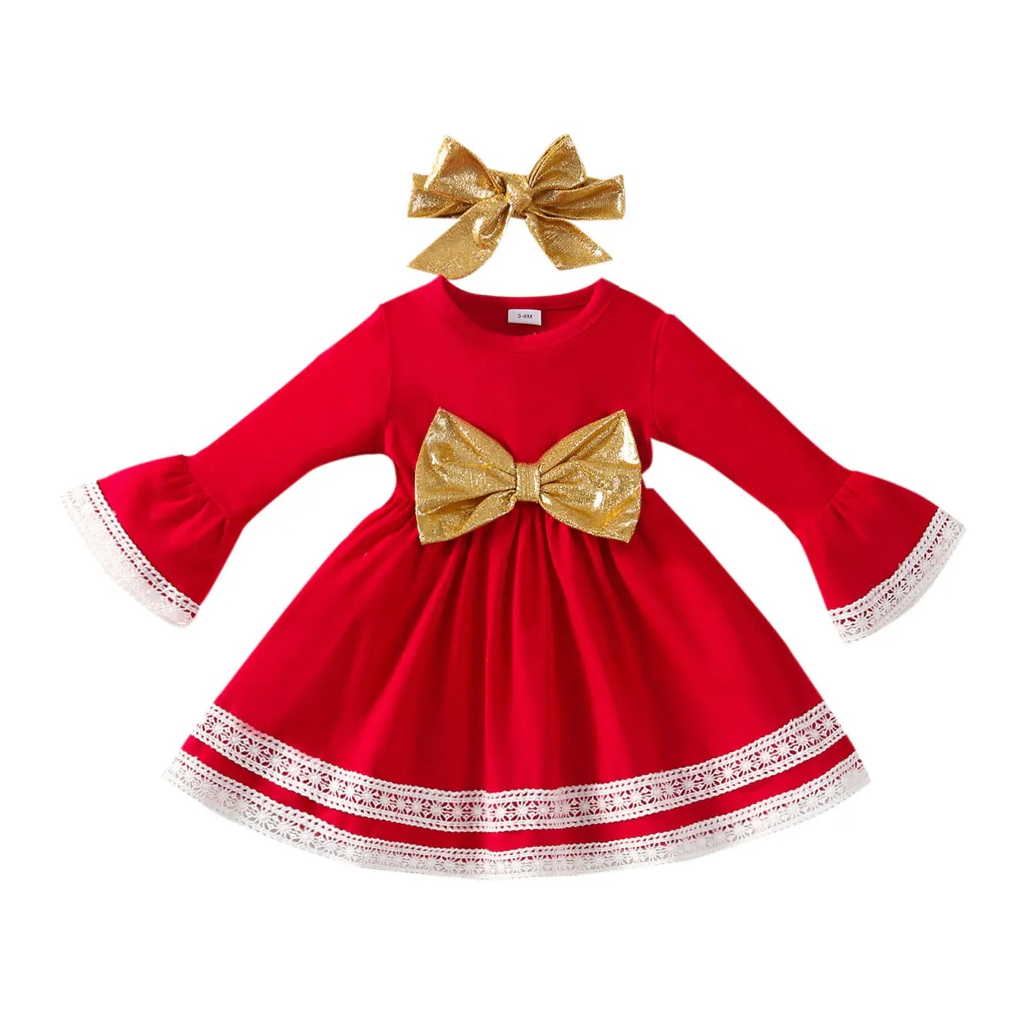 Red Christmas Dress for Baby Girls with Golden Bowknot TheToddly Red Christmas Dress for Baby Girls with Golden Bowknot TheToddly