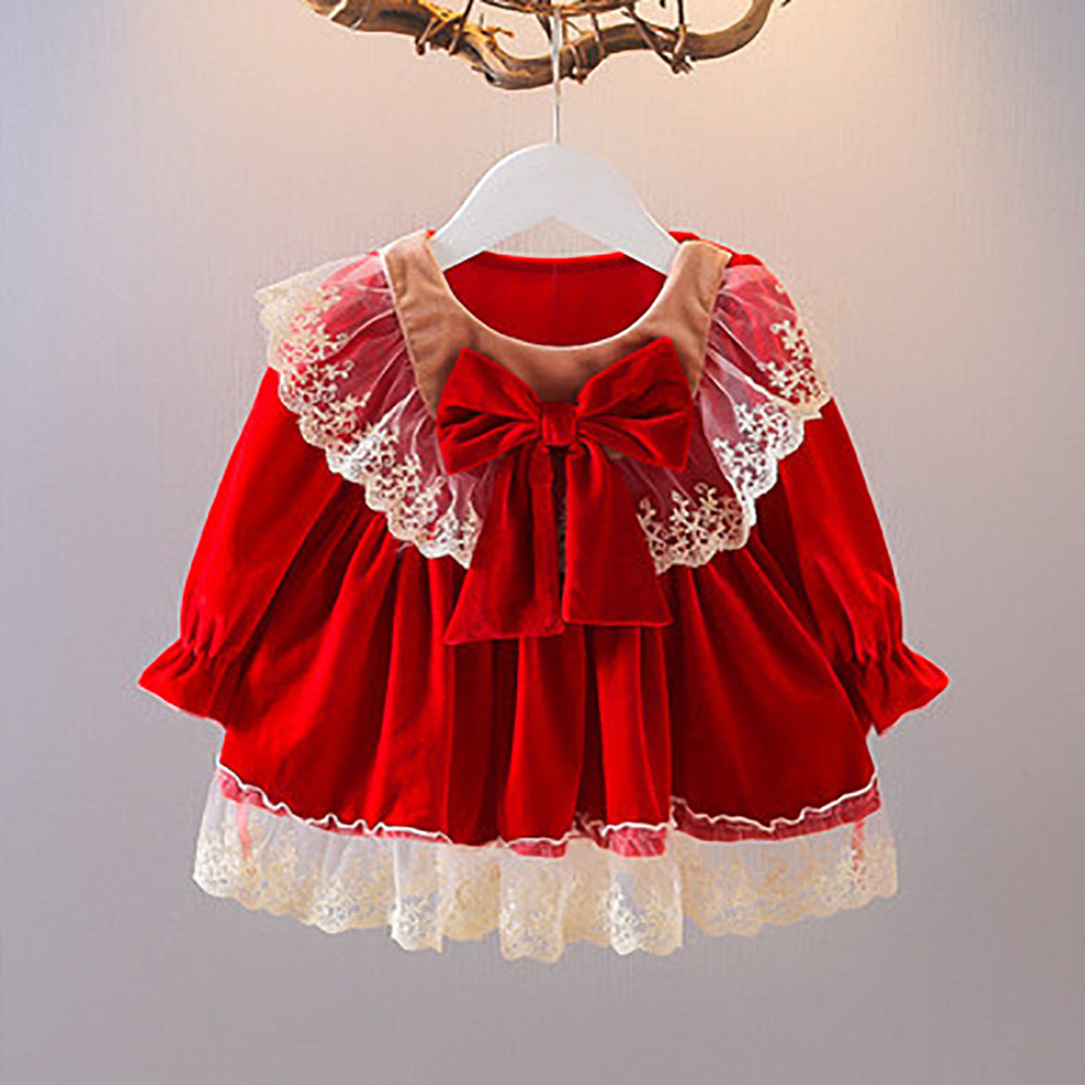 Pretty Lolita Bow Red Velvet Party Dress For Baby Girls – TheToddly Pretty Lolita Bow Red Velvet Party Dress For Baby Girls – TheToddly