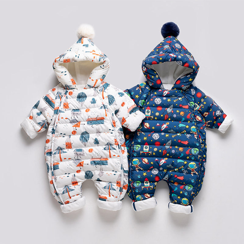 Infants Hooded Winter Snowsuits blue white