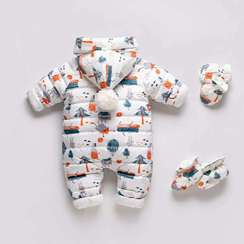 newborn baby winter down overall with detachable gloves jacket