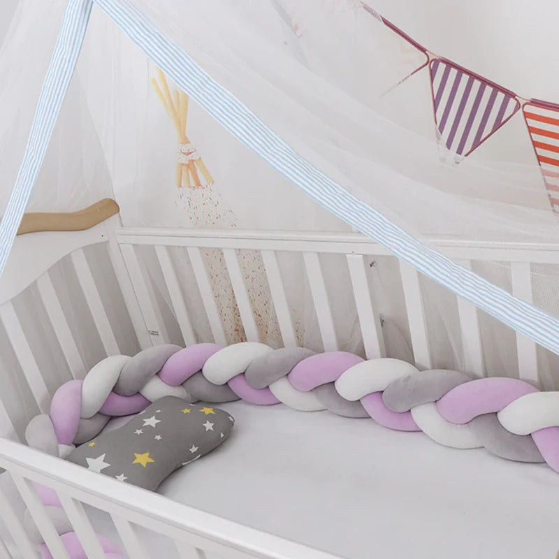 purple white gray interweaved braided baby crib bumper thetoddly