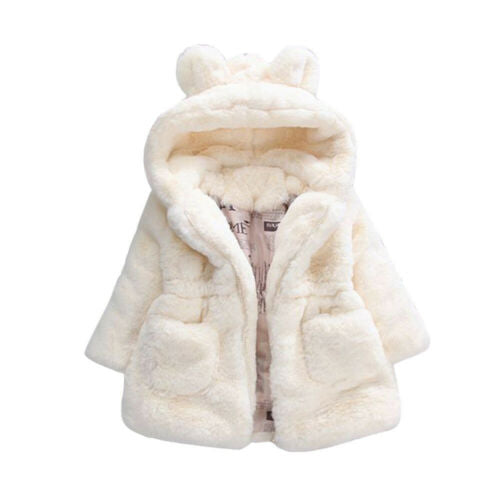 Girls Hooded Coat Warm Fleece Fur Winter Jackets for Toddlers