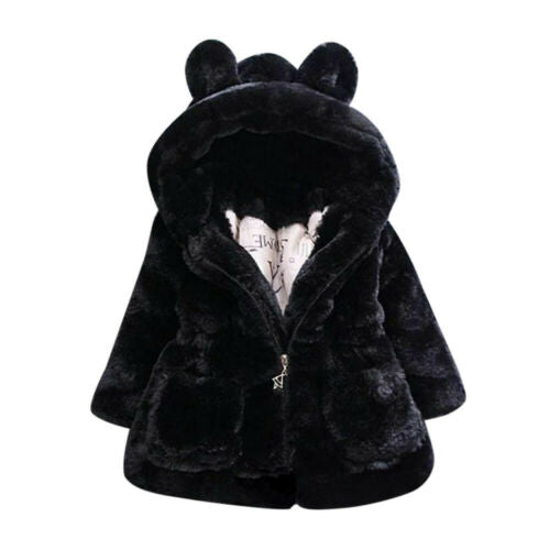 Girls Hooded Coat Warm Fleece Fur Winter Jackets for Toddlers