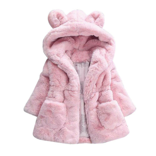 Manteau à capuche pour filles Vestes d'hiver en fourrure polaire chaude pour tout-petits