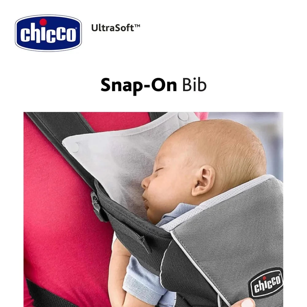 snap-on baby bib in the baby backpack carrier